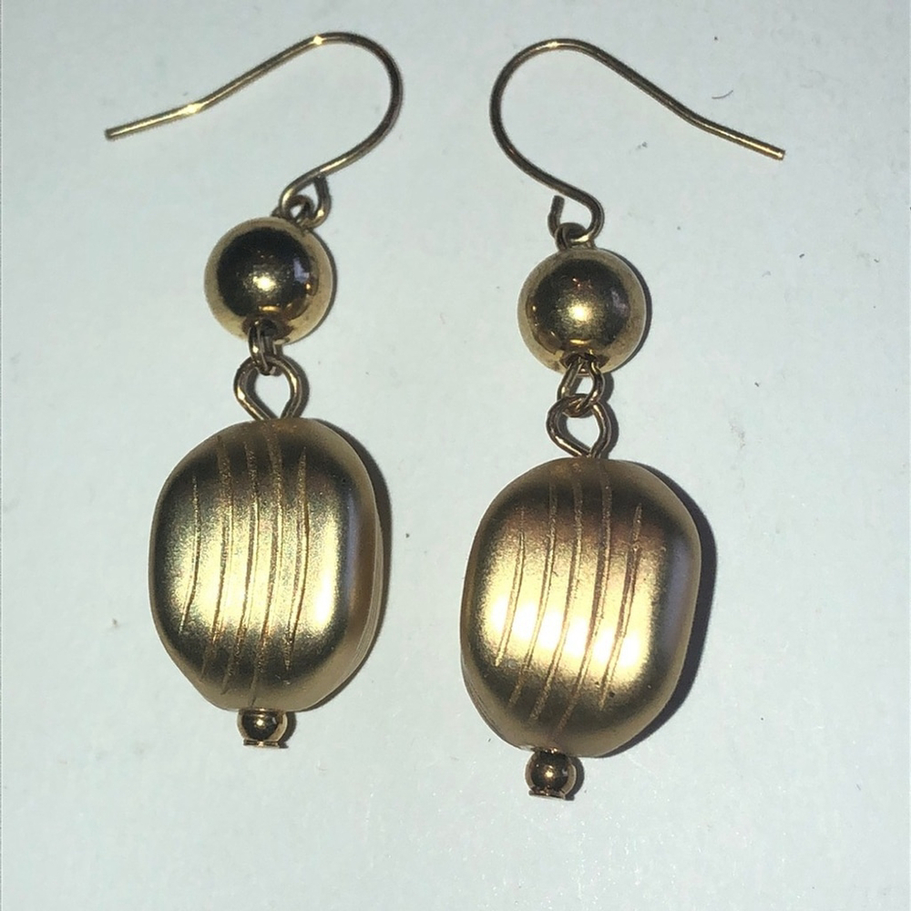 Gold Tone Dangling Ball Drop Beaded Boho Pierced Earrings - Picture 2 of 5